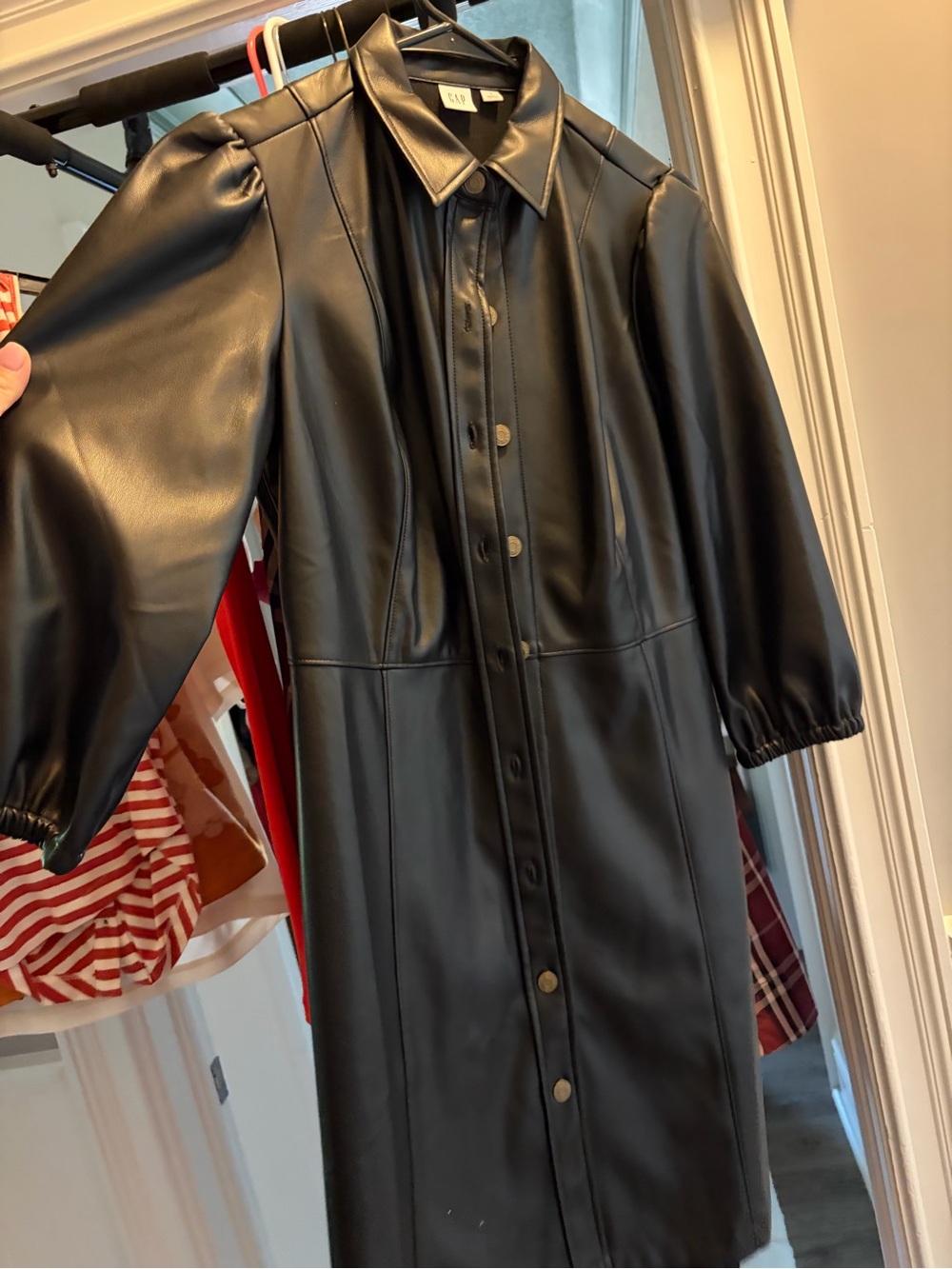 GAP Black Vegan Leather Button-Front Dress with Collar - Picture 1 of 7